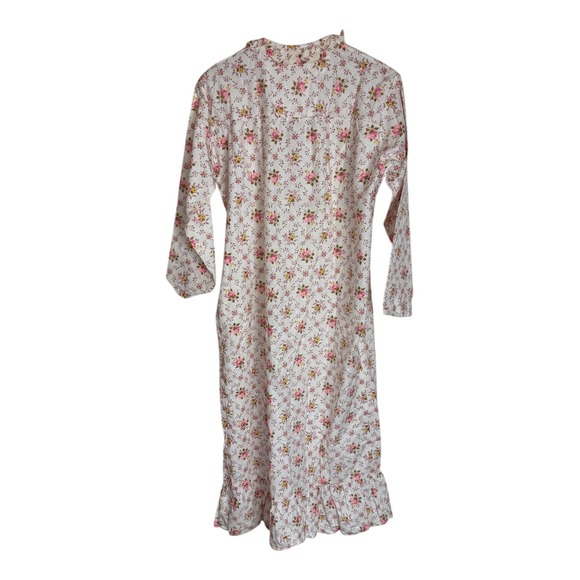 Heiress Vintage Floral Cotton Nightgown Pink Yellow Ruffle Long Sleeve Large - Picture 2 of 6